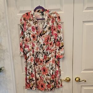 Robert Louis Floral V-Neck Dress in White, Coral and Purple
